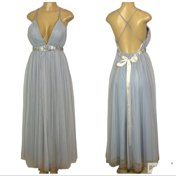 CEREMONY BY JOANA AGUST LIGHT BLUE TULLE MIDI DRESS - Picture 1 of 9